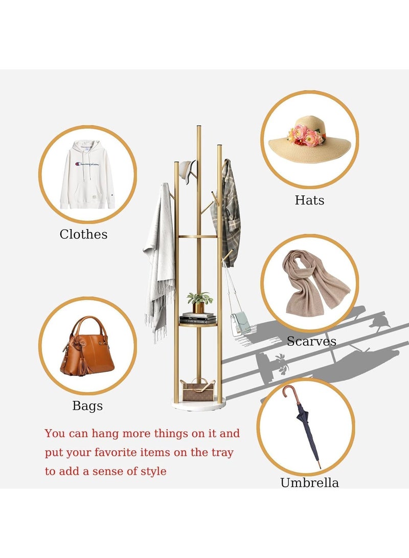 YQbest Freestanding Coat Rack, Luxury Modern Hat Stand for Home Entryway, Multi-Hook Hanging Storage with Sturdy Base, Durable Standing Garment Organizer (White)  - Image 5