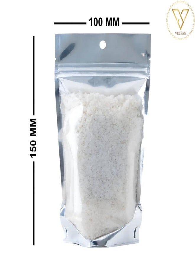 VELEXE Silver & Transparent Zip Lock Storage Stand Up Pouches | 100mm*150mm | 50 Grams | Pack of 50 | Reusable, Leakproof & Airtight Multi-Purpose Storage Pouches with Self Sealing Technology - Image 3