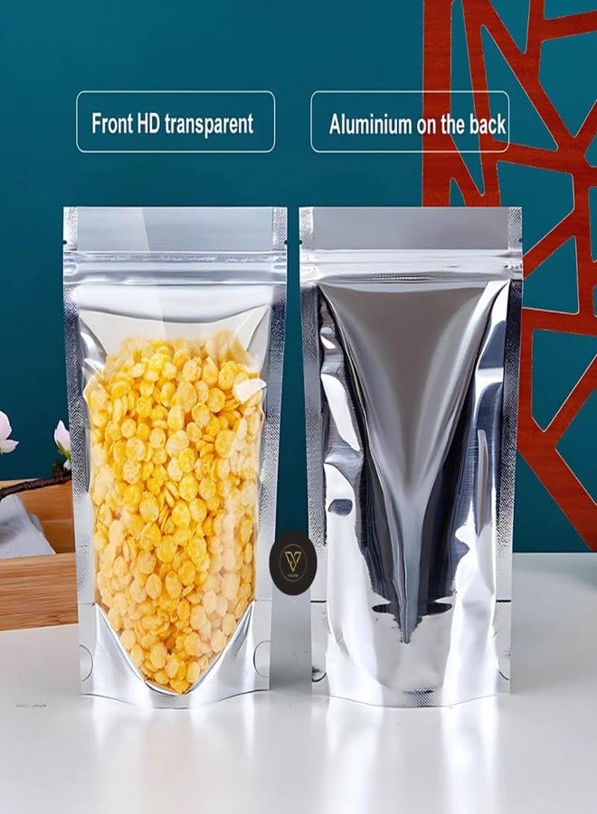 VELEXE Silver & Transparent Zip Lock Storage Stand Up Pouches | 100mm*150mm | 50 Grams | Pack of 50 | Reusable, Leakproof & Airtight Multi-Purpose Storage Pouches with Self Sealing Technology - Image 4