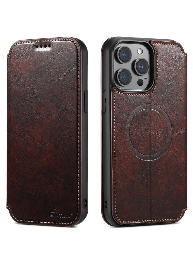 Suteni Case For iPhone 14 Pro Max J05 Leather Magnetic Magsafe Phone Case - Image 1