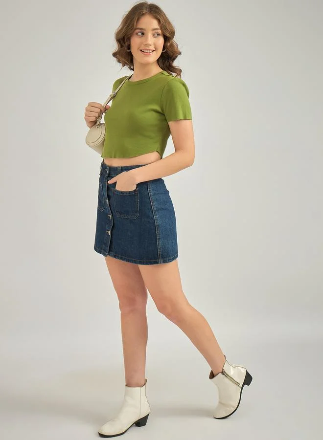 Outzidr  Olive Round Neck Ribbed Top for Women | Best Price UAE