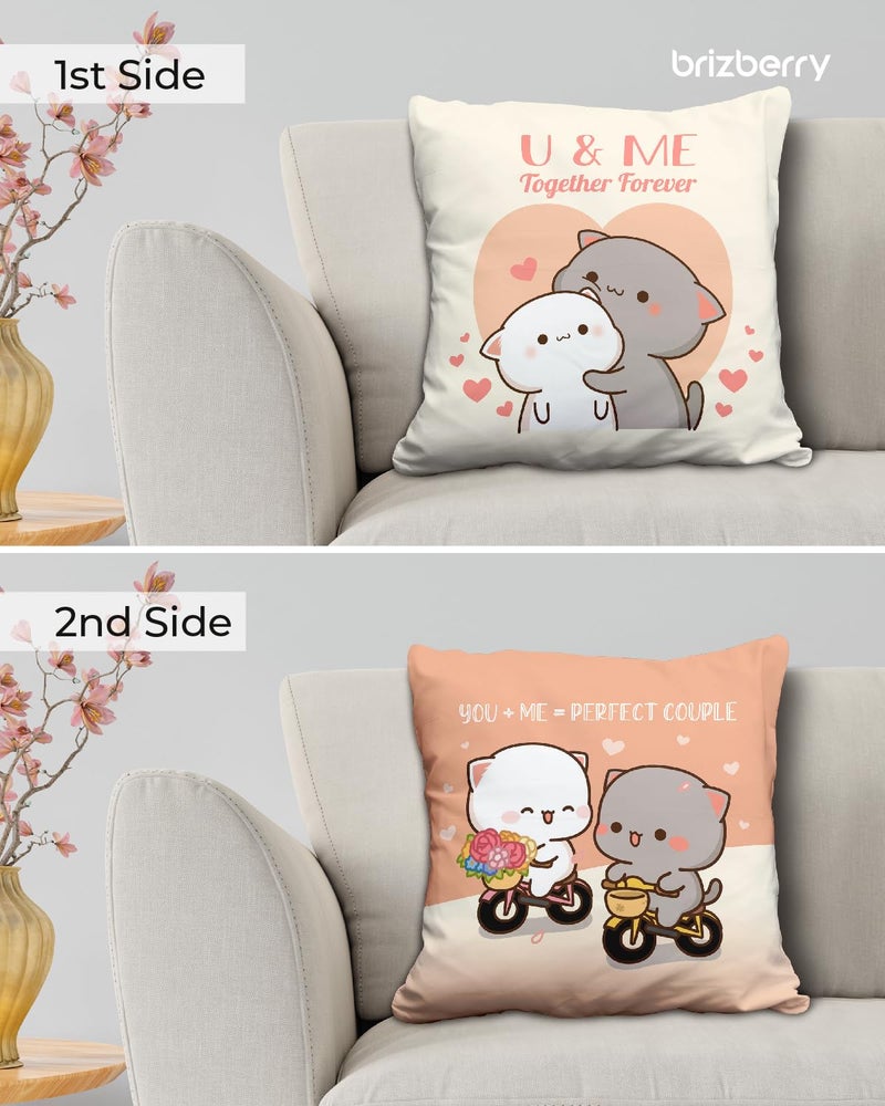 Brizberry Peach and Goma Mochi Cat Pillow Cushion, 16x16 Inch, Polyester Fill, Throw Pillow, Luxury, Square, Indoor, Reversible (Design 45) - Image 2