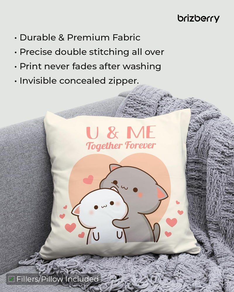 Brizberry Peach and Goma Mochi Cat Pillow Cushion, 16x16 Inch, Polyester Fill, Throw Pillow, Luxury, Square, Indoor, Reversible (Design 45) - Image 5