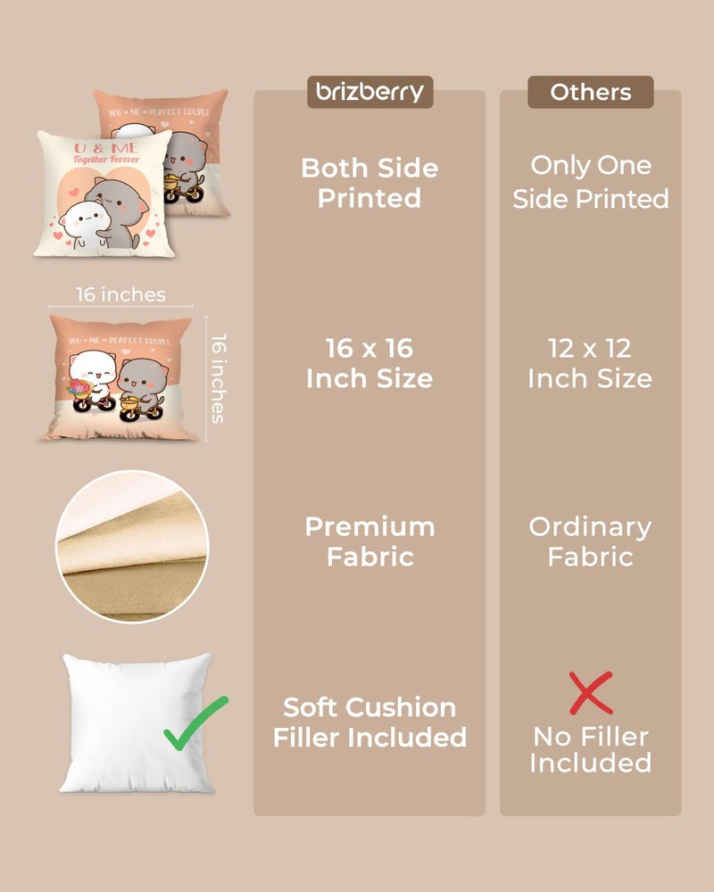 Brizberry Peach and Goma Mochi Cat Pillow Cushion, 16x16 Inch, Polyester Fill, Throw Pillow, Luxury, Square, Indoor, Reversible (Design 45) - Image 3