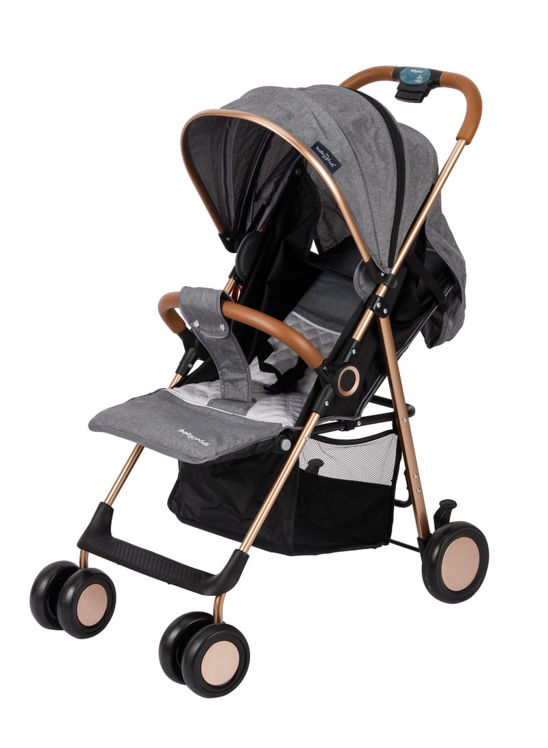 BABY PLUS Lightweight Foldable Stroller for Babies & Toddlers (0-3 Years) – Compact Travel Stroller with Canopy, Safety Belt & Storage Basket – Gray - Image 1