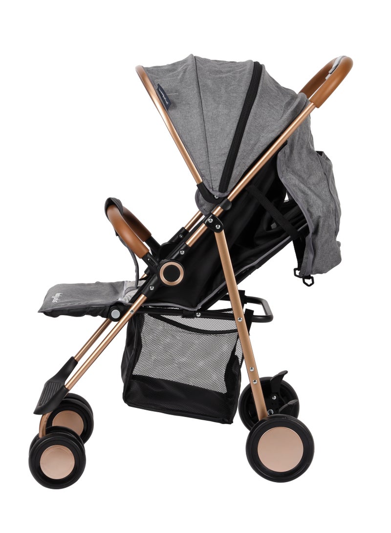 BABY PLUS Lightweight Foldable Stroller for Babies & Toddlers (0-3 Years) – Compact Travel Stroller with Canopy, Safety Belt & Storage Basket – Gray - Image 2