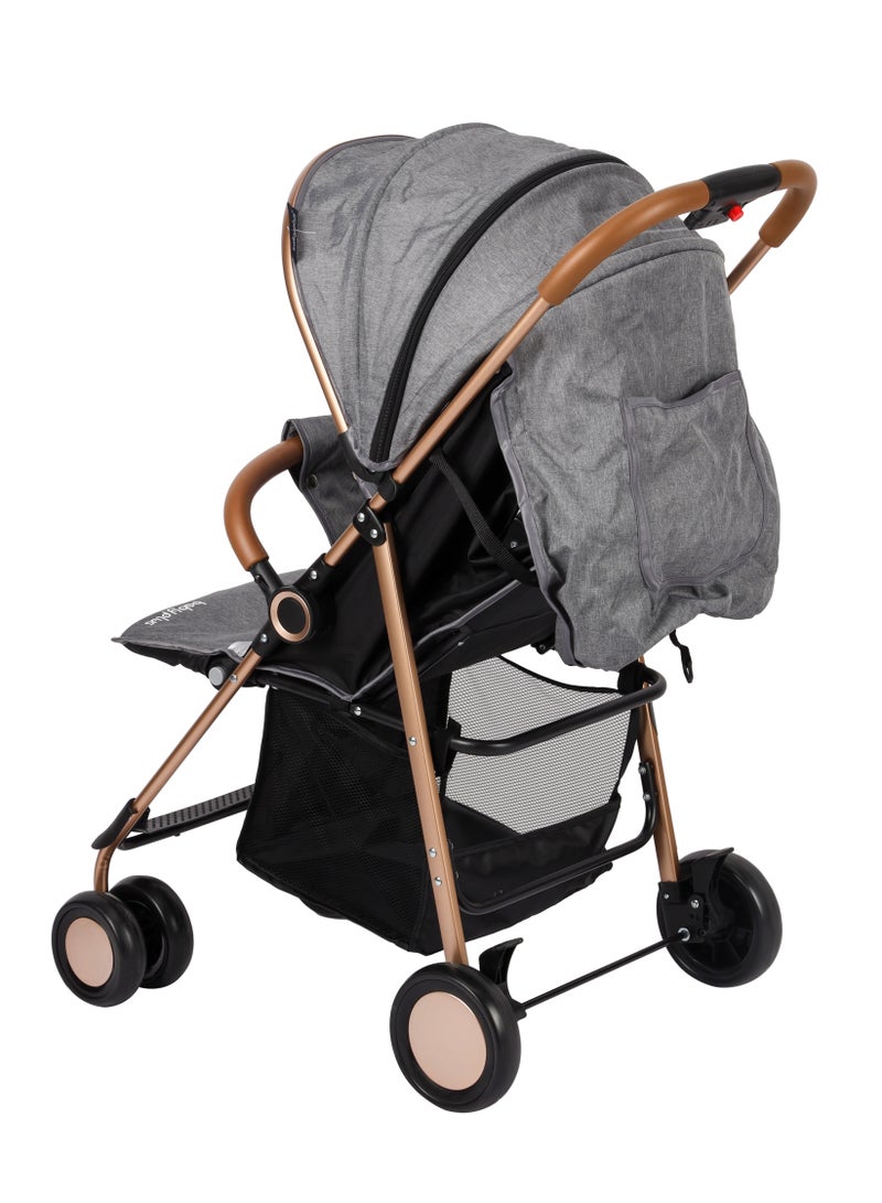 BABY PLUS Lightweight Foldable Stroller for Babies & Toddlers (0-3 Years) – Compact Travel Stroller with Canopy, Safety Belt & Storage Basket – Gray - Image 3
