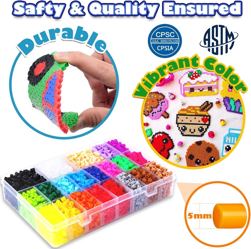 FUNZBO 5200 5mm Fuse Beads Kit Iron Set - 24 Colors | 66 Patterns, Toys, Kids Crafts for Girls Ages 8-12, Arts and Crafts for Kids Ages 6-8, Gifts for Girls Boys Kids Age 5 6 7 8 9 10 11 12 Year Old - Image 3