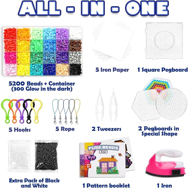 FUNZBO 5200 5mm Fuse Beads Kit Iron Set - 24 Colors | 66 Patterns, Toys, Kids Crafts for Girls Ages 8-12, Arts and Crafts for Kids Ages 6-8, Gifts for Girls Boys Kids Age 5 6 7 8 9 10 11 12 Year Old - Image 2