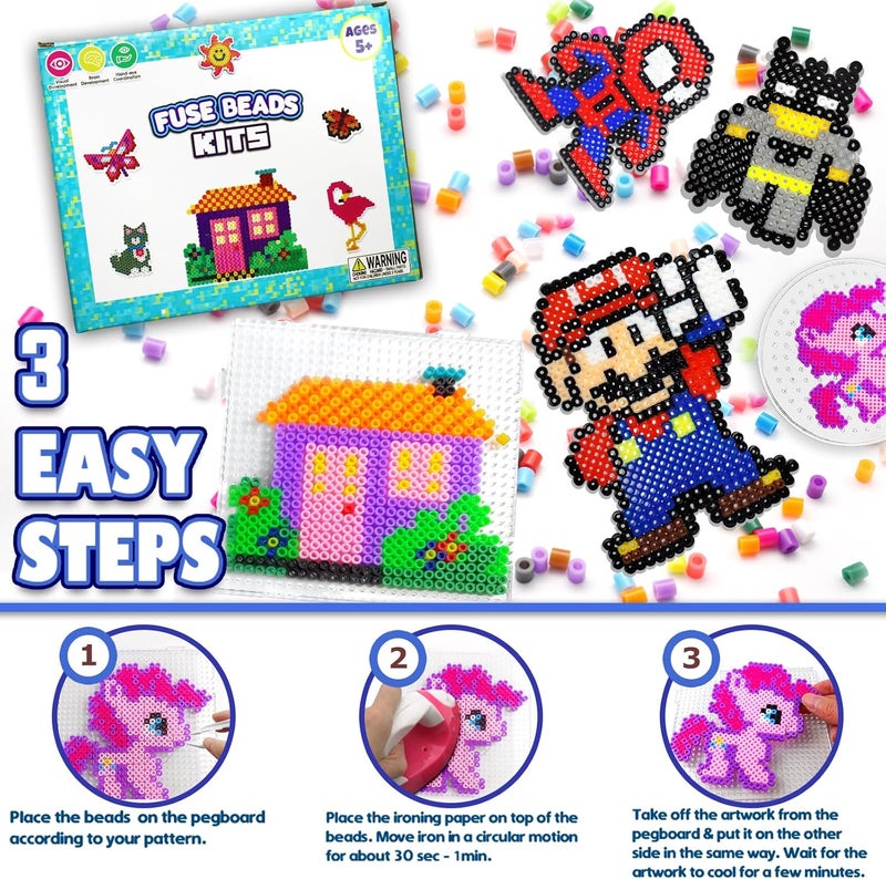 FUNZBO 5200 5mm Fuse Beads Kit Iron Set - 24 Colors | 66 Patterns, Toys, Kids Crafts for Girls Ages 8-12, Arts and Crafts for Kids Ages 6-8, Gifts for Girls Boys Kids Age 5 6 7 8 9 10 11 12 Year Old - Image 4