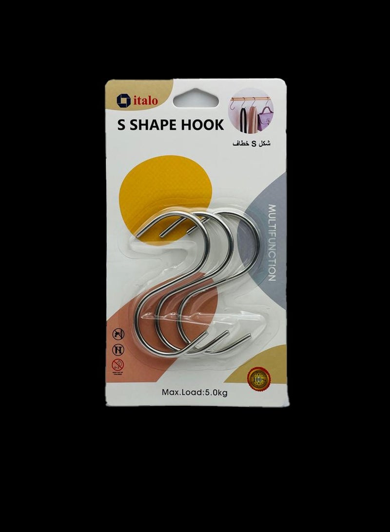 إيتالو عبوة من 3 قطع خطافات من الفولاذ المقاوم للصدأ على شكل S لتعليق الملابس في الهواء الطلق خطافات شديدة التحمل للاستخدام متعدد الأغراض للمطبخ والشرفة والحمام والغرفة 4.2 سم بحد أقصى تحميل 5 كجم - Image 2