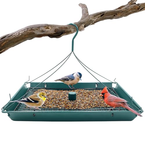 Zenport Z203009 2-in-1 Platform Bird Feeder, Post Mount, Sturdy Metal Weatherproof Construction, Green - Image 1