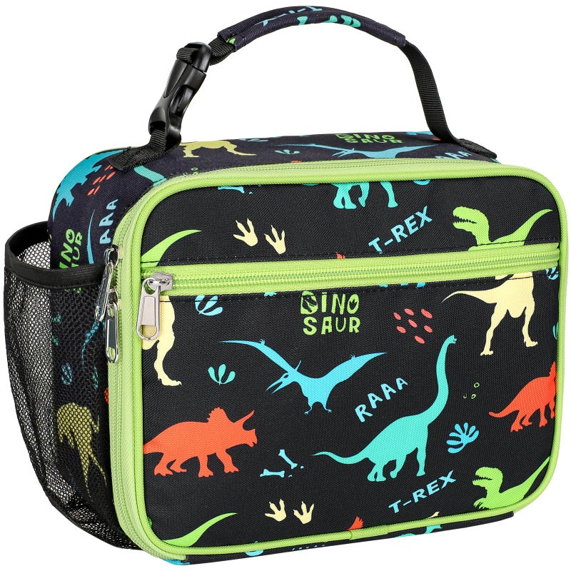 Bagseri Kids Lunch Bag Boys - Thermal Insulated Lunch Box Tote with Water Bottle Holder, Reusable Leak-Proof Kids Lunch Box for Daycare & School, Black Dinosaur (Containers Not Included) - Image 1