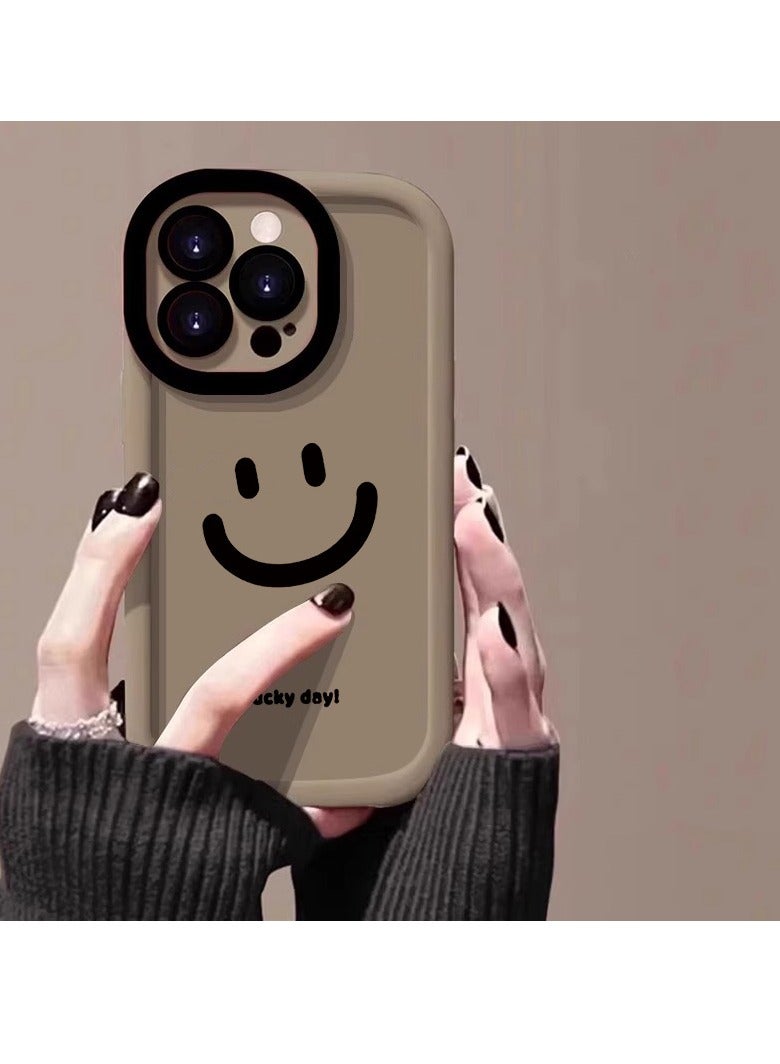 NIBEMINENT Lucky Smiley Protective TPU Case Cover For iPhone 15 Pro, Tea Color