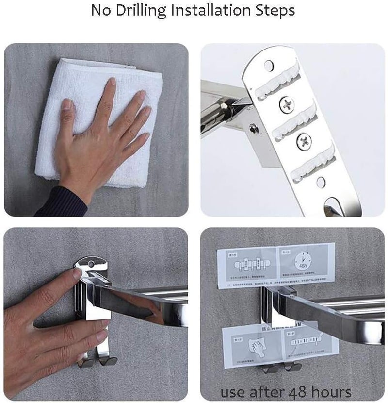 Storage Shelf,Modern Stainless Steel Towel Rack with Hooks No Drilling Towel Holder Save Space for Bathroom Hotel Home Bathroom Shelve,39X24X11Cm,39X24X11Cm,59X24X11Cm59X24X11Cm - Image 4