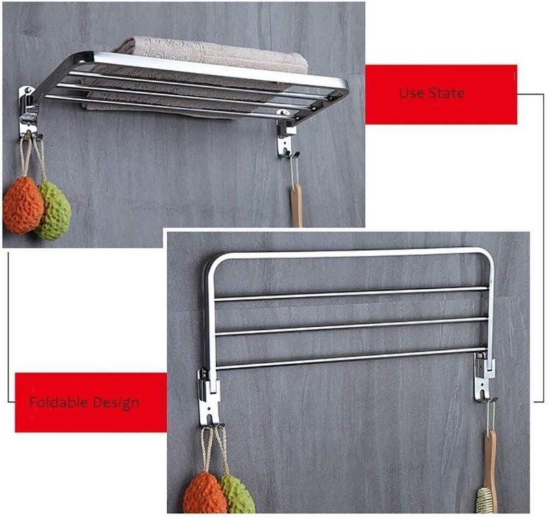 Storage Shelf,Modern Stainless Steel Towel Rack with Hooks No Drilling Towel Holder Save Space for Bathroom Hotel Home Bathroom Shelve,39X24X11Cm,39X24X11Cm,59X24X11Cm59X24X11Cm - Image 3