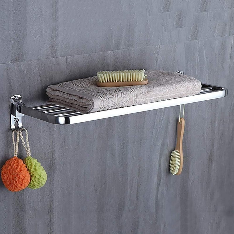 Storage Shelf,Modern Stainless Steel Towel Rack with Hooks No Drilling Towel Holder Save Space for Bathroom Hotel Home Bathroom Shelve,39X24X11Cm,39X24X11Cm,59X24X11Cm59X24X11Cm - Image 1