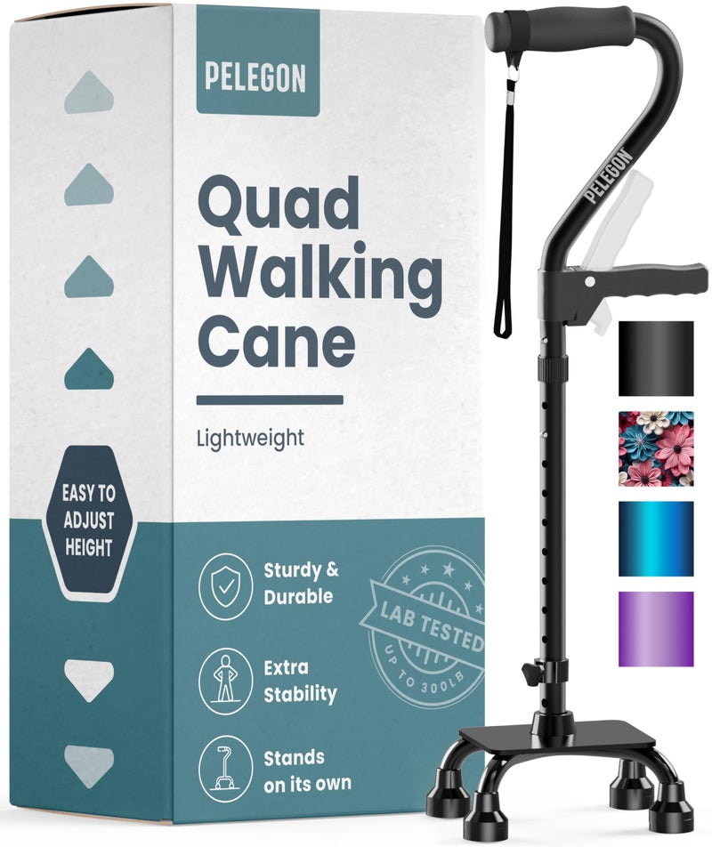 PELEGON Quad Cane for Women Men for Stability 300LB Adjustable Walking Cane with A Large 4 Pronged Base for Balance Stability Walking Canes for Seniors Walking Cane Walking Sticks Black - Image 3