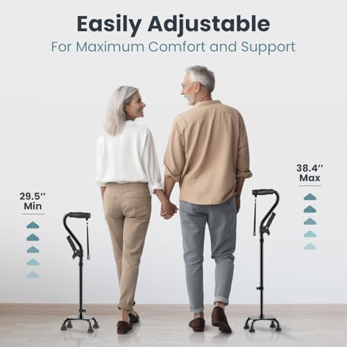 PELEGON Quad Cane for Women Men for Stability 300LB Adjustable Walking Cane with A Large 4 Pronged Base for Balance Stability Walking Canes for Seniors Walking Cane Walking Sticks Black - Image 5
