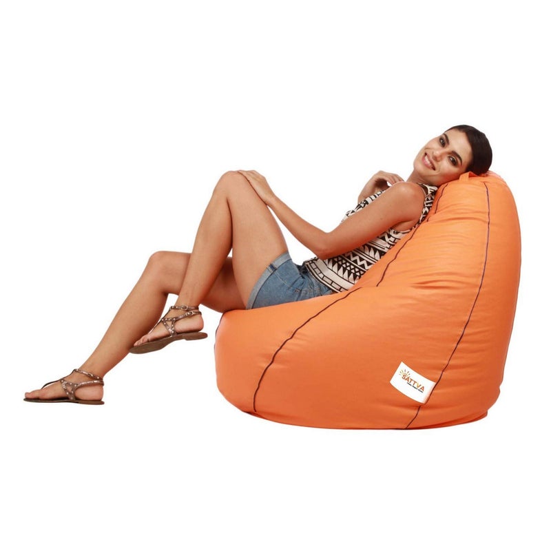 SATTVA Classy.Elegant.Stylish Sattva Combo Classic XXXL Bean Bag Cover and Round Footstool Cover Without Beans Orange with Navy Blue Piping  - Image 3