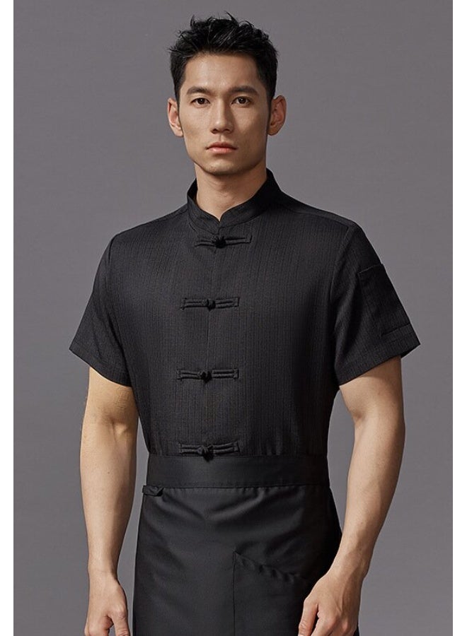 NIBEMINENT Chef's Work Clothes Men's Short Sleeved Summer Hotel Catering Baked Goods Kitchen Western Restaurant Chef's Clothes - Image 1