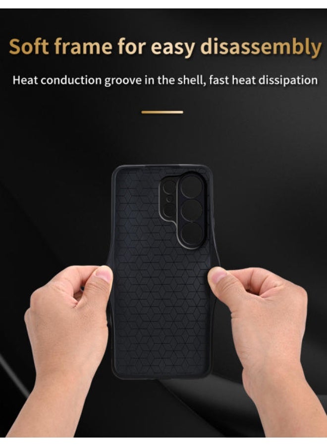 ICARLUS For Samsung Galaxy S26 Ultra Anti-scratch Phone Case Imprinted Leather Coated TPU Cover - Black - Image 3