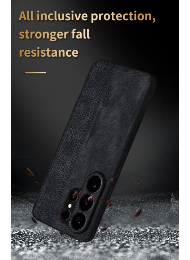 ICARLUS For Samsung Galaxy S26 Ultra Anti-scratch Phone Case Imprinted Leather Coated TPU Cover - Black - Image 2