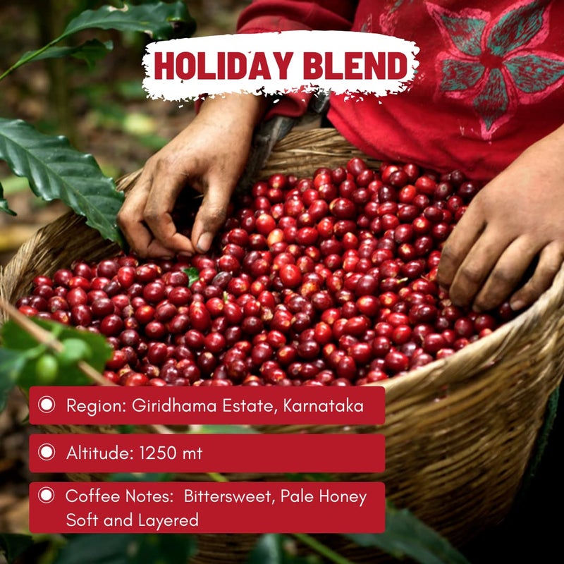 Toffee Coffee Roasters | Holiday Blend Coffee | Speciality Blend| 100% Arabica Medium Roast | Grounded Coffee Notes: Bittersweet, Pale Honey Sift & Layered | Grind: Aeropress| Freshly Roasted | 250 gm - Image 3