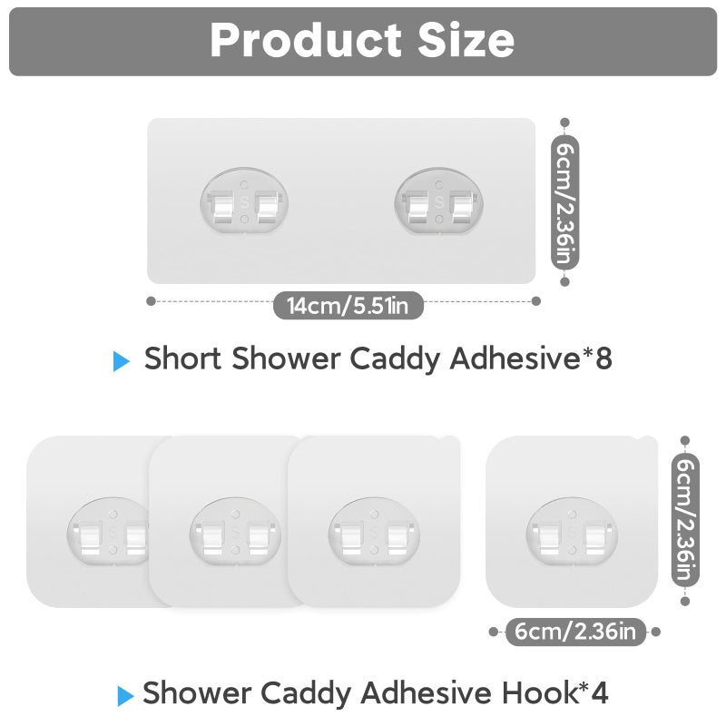 FEPTUASE Shower Caddy Adhesive Replacement  Transparent Strong Adhesive Hooks  No Drilling  Waterproof  for Shower Caddy  Bathroom Storage Shelves and Kitchen Racks (Double*8pcs + Single*4pcs) - Image 2