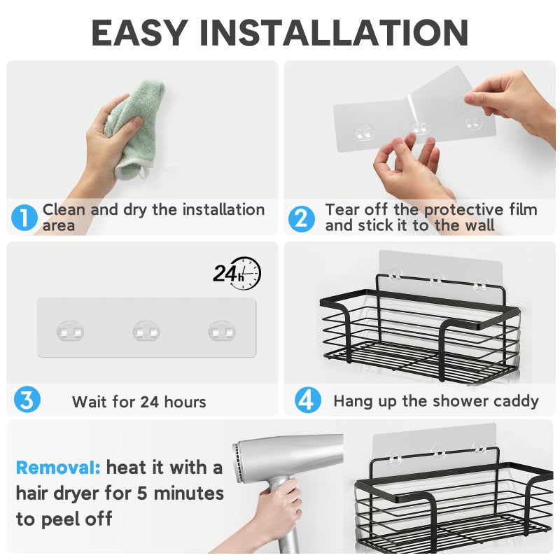 FEPTUASE Shower Caddy Adhesive Replacement  Transparent Strong Adhesive Hooks  No Drilling  Waterproof  for Shower Caddy  Bathroom Storage Shelves and Kitchen Racks (Double*8pcs + Single*4pcs) - Image 5