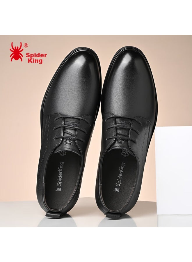 Spider King Leather Shoes For Men, Extra Large Size, Spring And Autumn British Style Cowhide Men's Shoes, Lace-up Business Formal Shoes, Men's Footwear, Black, Size 45 - Image 4