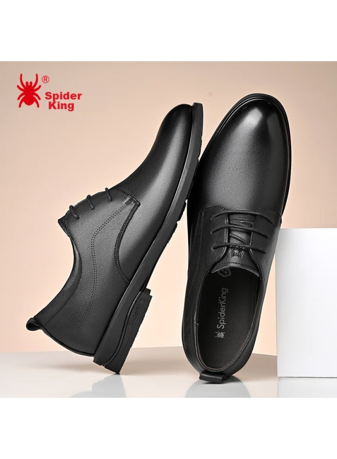 Spider King Leather Shoes For Men, Extra Large Size, Spring And Autumn British Style Cowhide Men's Shoes, Lace-up Business Formal Shoes, Men's Footwear, Black, Size 45 - Image 5