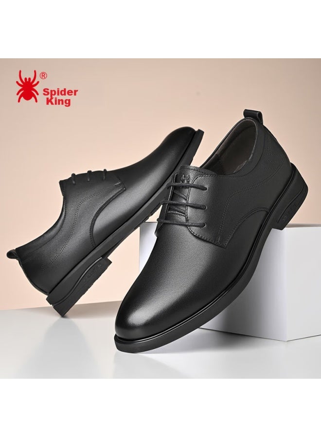 Spider King Leather Shoes For Men, Extra Large Size, Spring And Autumn British Style Cowhide Men's Shoes, Lace-up Business Formal Shoes, Men's Footwear, Black, Size 45 - Image 3