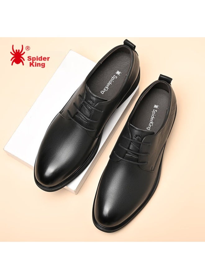 Spider King Leather Shoes For Men, Extra Large Size, Spring And Autumn British Style Cowhide Men's Shoes, Lace-up Business Formal Shoes, Men's Footwear, Black, Size 45 - Image 1