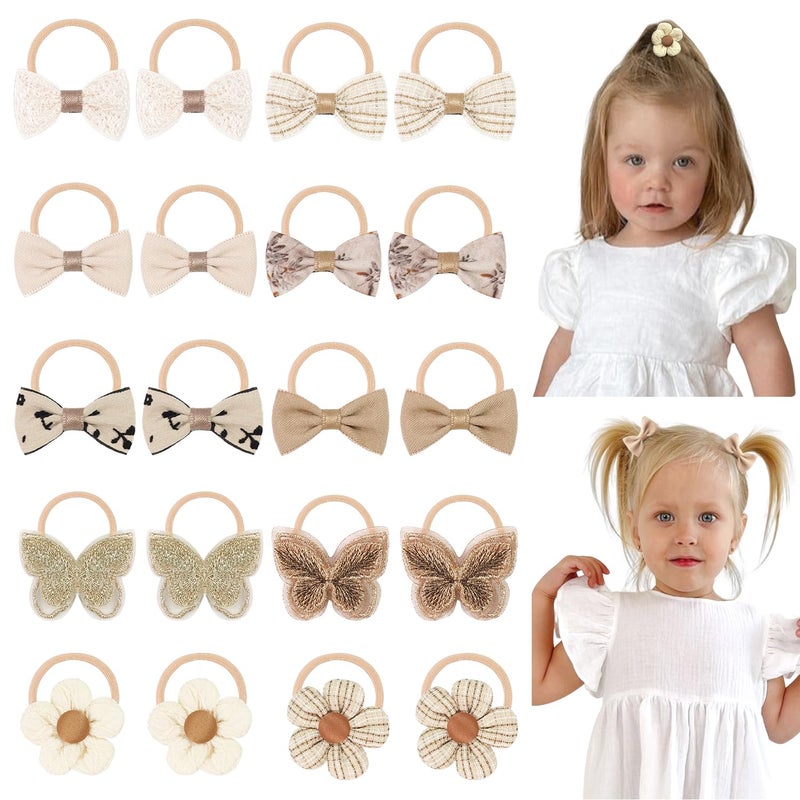 DED Baby Hair Ties with Bows, 20pcs Baby Hair Bows Elastic Ponytail Holders Toddler Hair Accessories for Infants Baby Girls - Image 1