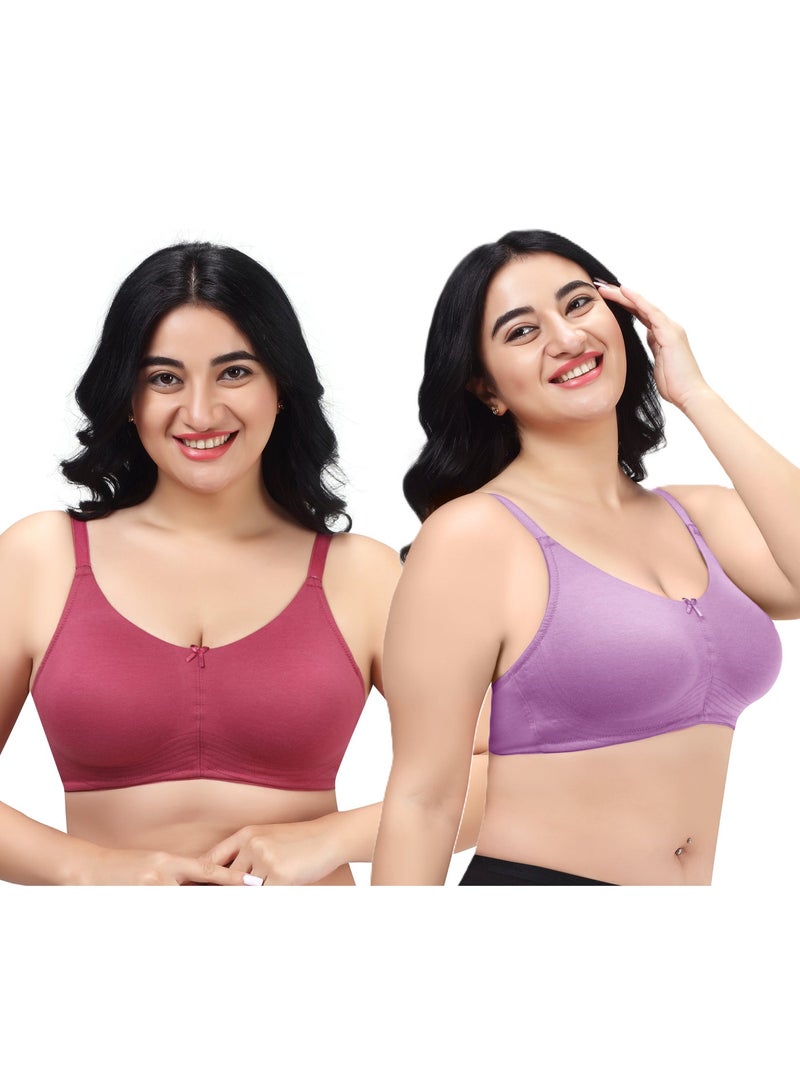 RAJNI Women's Bra D Cup 100% Cotton Soft Non-Padded Anti-Sag Seamless Full Coverage Wire-free Plus Size Pack of 2 - Image 1