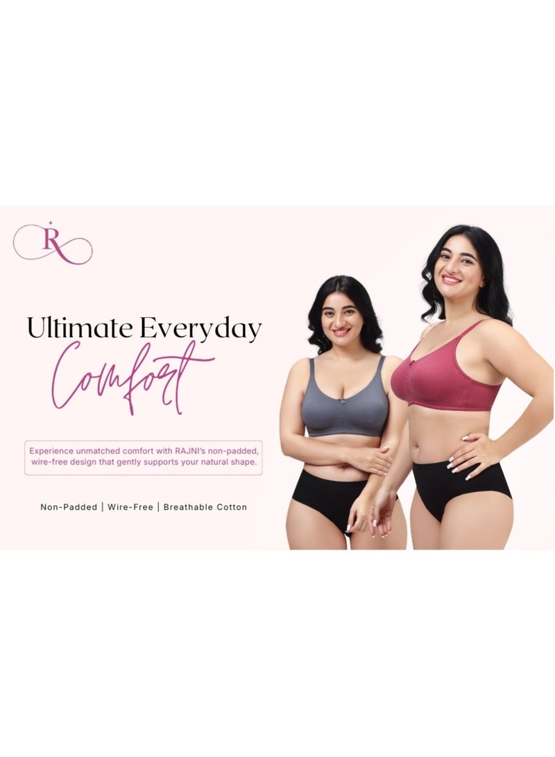 RAJNI Women's Bra D Cup 100% Cotton Soft Non-Padded Anti-Sag Seamless Full Coverage Wire-free Plus Size Pack of 2 - Image 2
