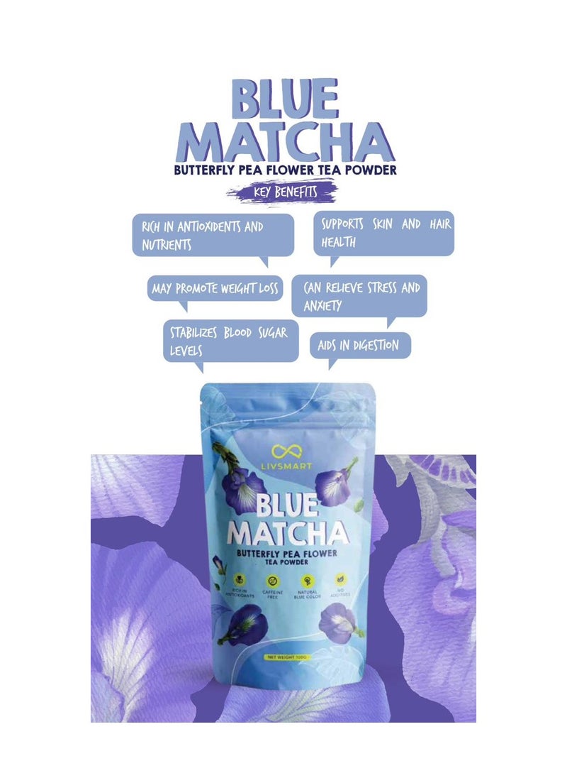 LIVSMART - Livsmart Blue Matcha (100g, 50 servings) - Butterfly Pea Flower Tea Powder - Image 1