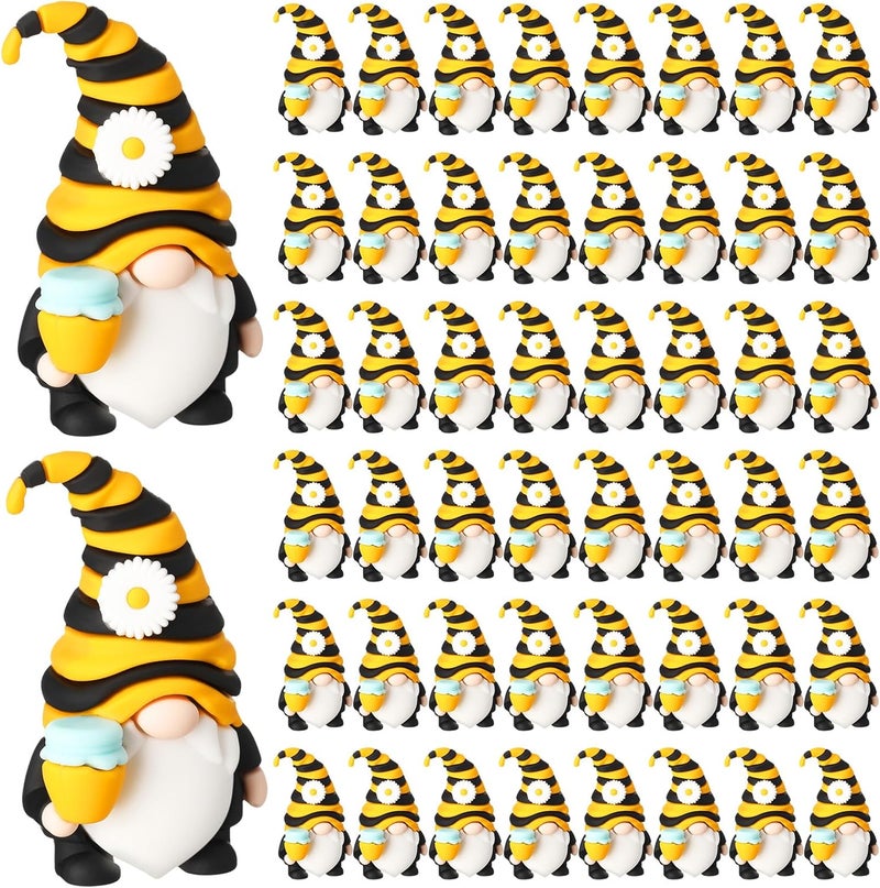 Silipull 50 Pcs Bee Spring Gnome Decorations Honey Gnomes Ornaments Gnome Honey Bee Garden Decor Miniature Gnomes Figurines World Bee Day Decorations Gifts for Birthday Party Decor - Image 1