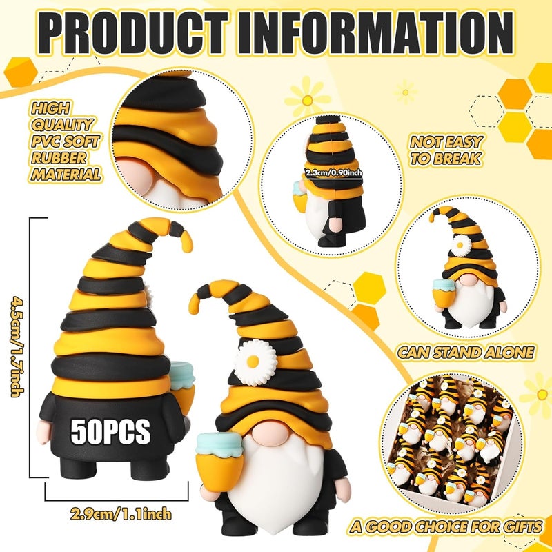Silipull 50 Pcs Bee Spring Gnome Decorations Honey Gnomes Ornaments Gnome Honey Bee Garden Decor Miniature Gnomes Figurines World Bee Day Decorations Gifts for Birthday Party Decor - Image 3