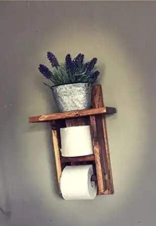 VM DECOR Wooden Toilet Paper Holder in | Bathroom Toilet Paper roll Holder 1 Toilet Paper roll Hanger Wooden Brown Wall Toilet Roll Holder Rustic Solid Wood Paper Holder Rosewood Natural Teak - Image 1