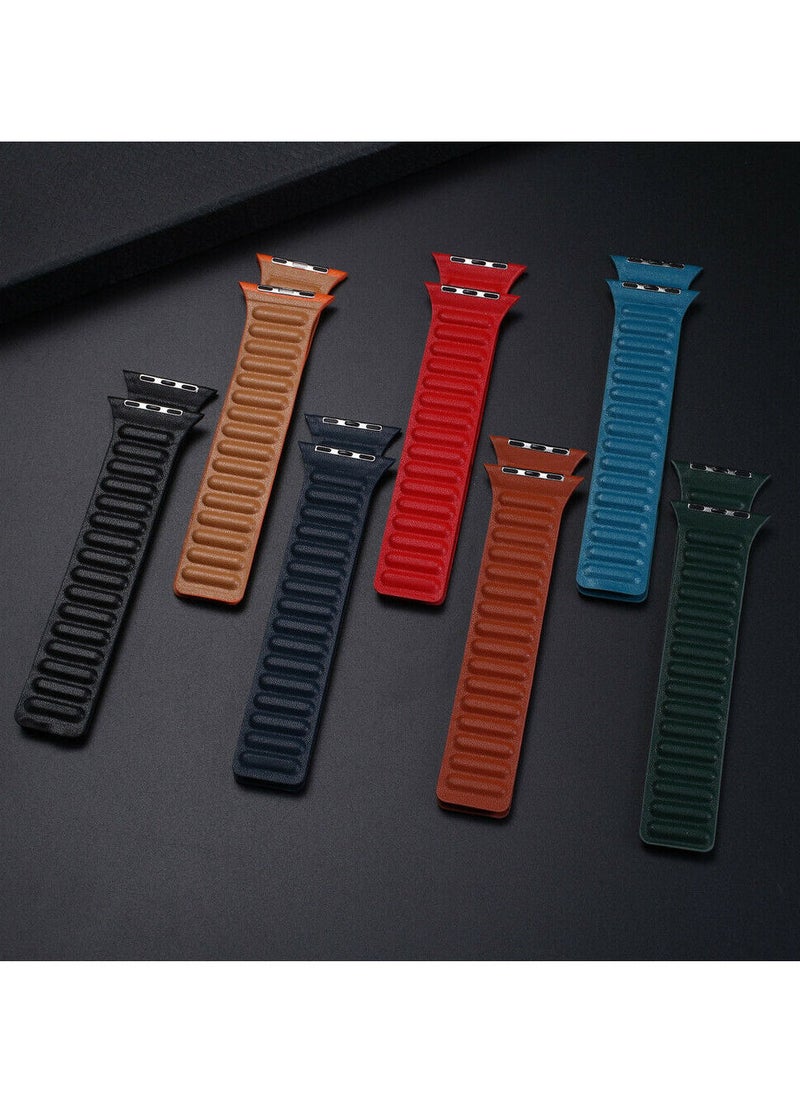 YOMNA For Apple Watch Leather Link Band Strap iWatch Series 40/44/41/45mm Cornflower Blue Strap with Sequoia Green Strap  - Image 5
