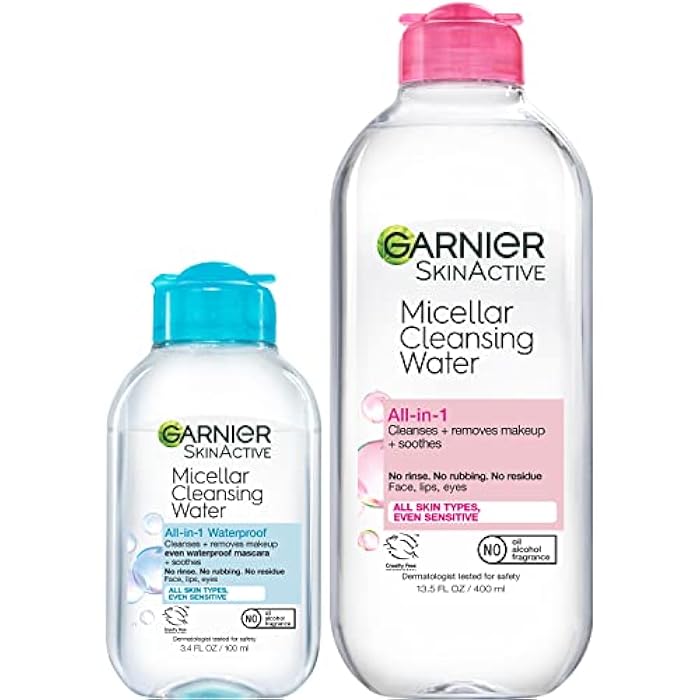 Garnier Micellar Cleansing Water, For All Skin Types, 13.5 fl oz + Micellar Cleansing Water, For Waterproof Makeup, 3.4 fl oz - Image 1