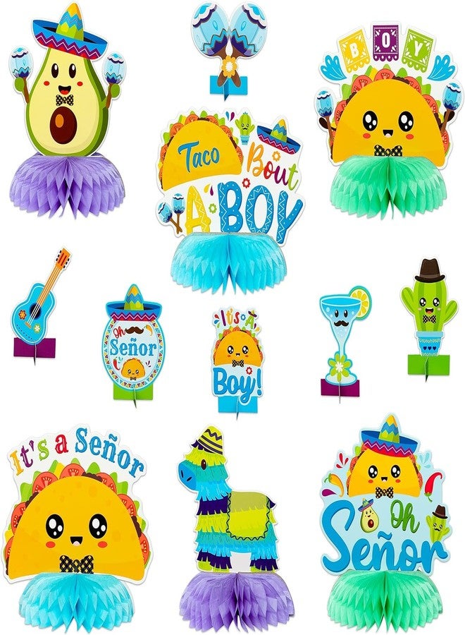 Haooryx Gender Reveal Honeycomb Centerpieces - 12Pcs Taco Bout A Boy It's A Boy Baby Shower Decorations Mexican Cinco De Mayo Table Topper Decor Oh Señor Fiesta Newborn Baby Boys Party Decor Supplies - Image 1