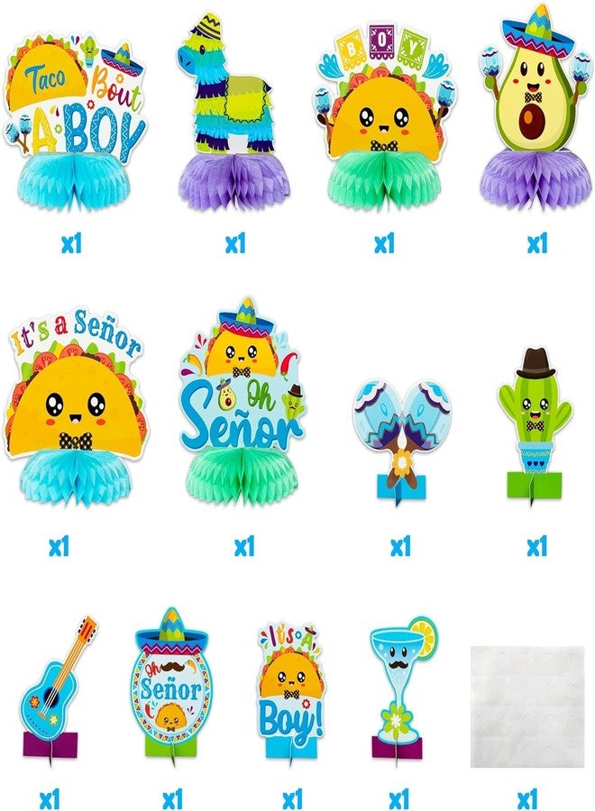Haooryx Gender Reveal Honeycomb Centerpieces - 12Pcs Taco Bout A Boy It's A Boy Baby Shower Decorations Mexican Cinco De Mayo Table Topper Decor Oh Señor Fiesta Newborn Baby Boys Party Decor Supplies - Image 2
