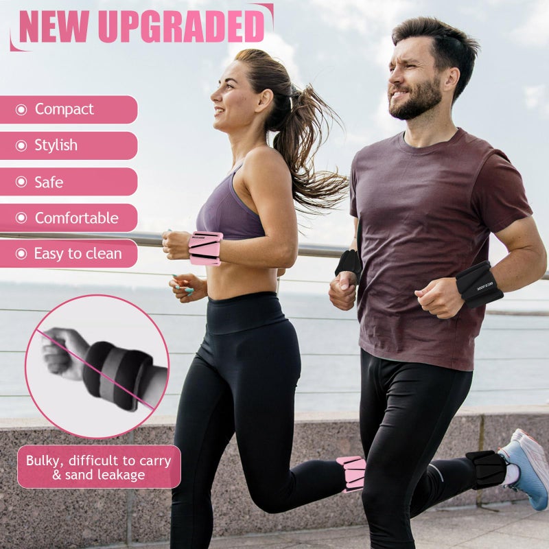 BECOJADDE Ankle Weights Set of 2 (2 lb Each) Adjustable Wrist Weights for Women Men Wearable Arm Leg Weight for Pilates, Running, Walking, Workout, Yoga, Pink - Image 2