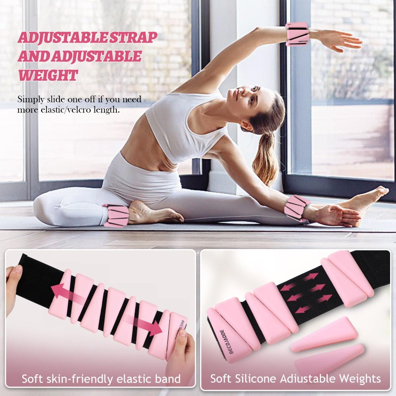 BECOJADDE Ankle Weights Set of 2 (2 lb Each) Adjustable Wrist Weights for Women Men Wearable Arm Leg Weight for Pilates, Running, Walking, Workout, Yoga, Pink - Image 4