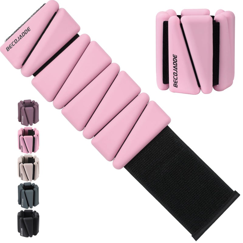 BECOJADDE Ankle Weights Set of 2 (2 lb Each) Adjustable Wrist Weights for Women Men Wearable Arm Leg Weight for Pilates, Running, Walking, Workout, Yoga, Pink - Image 1