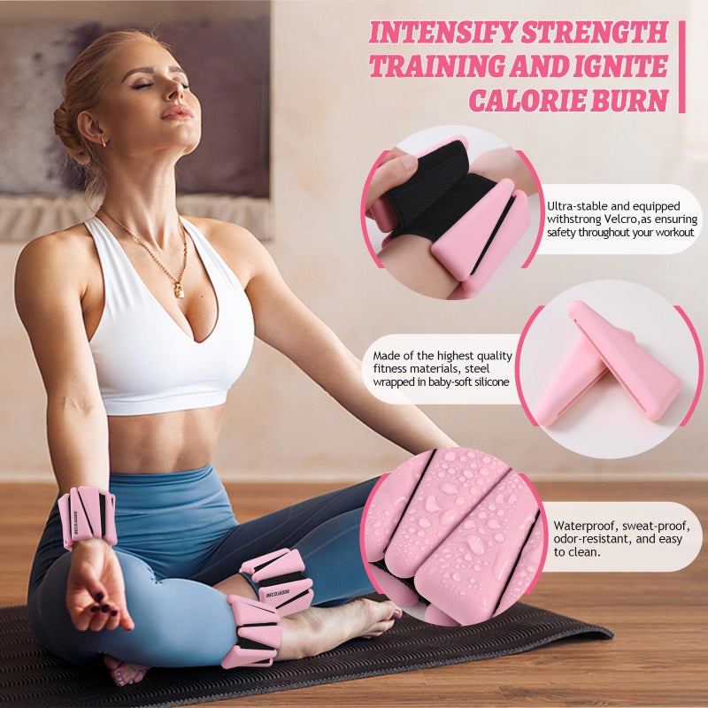 BECOJADDE Ankle Weights Set of 2 (2 lb Each) Adjustable Wrist Weights for Women Men Wearable Arm Leg Weight for Pilates, Running, Walking, Workout, Yoga, Pink - Image 3