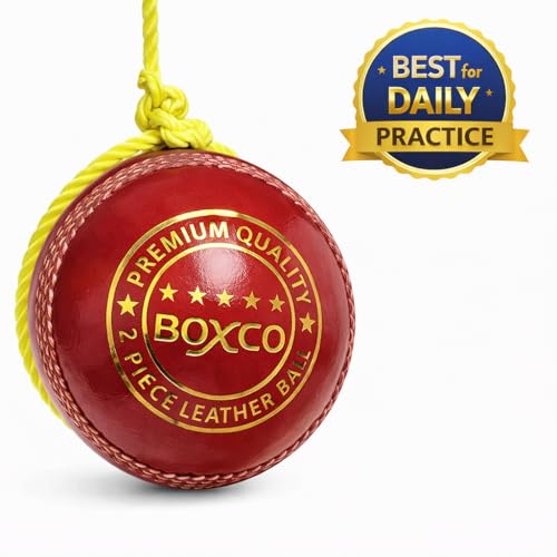 BOXCO Red Leather Hanging Cricket Ball Standard Size Knocking Ball for Batting Practice.Ideal for Improving Hand-Eye Coordination, Stroke Technique & Timing (7 ft Cord Included) - Image 5
